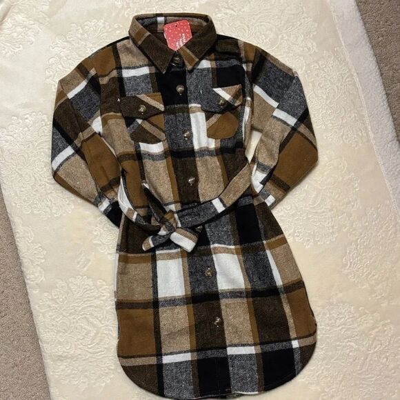PatPat Other - Girls Plaid Button-Up Shirt Dress Jacket
